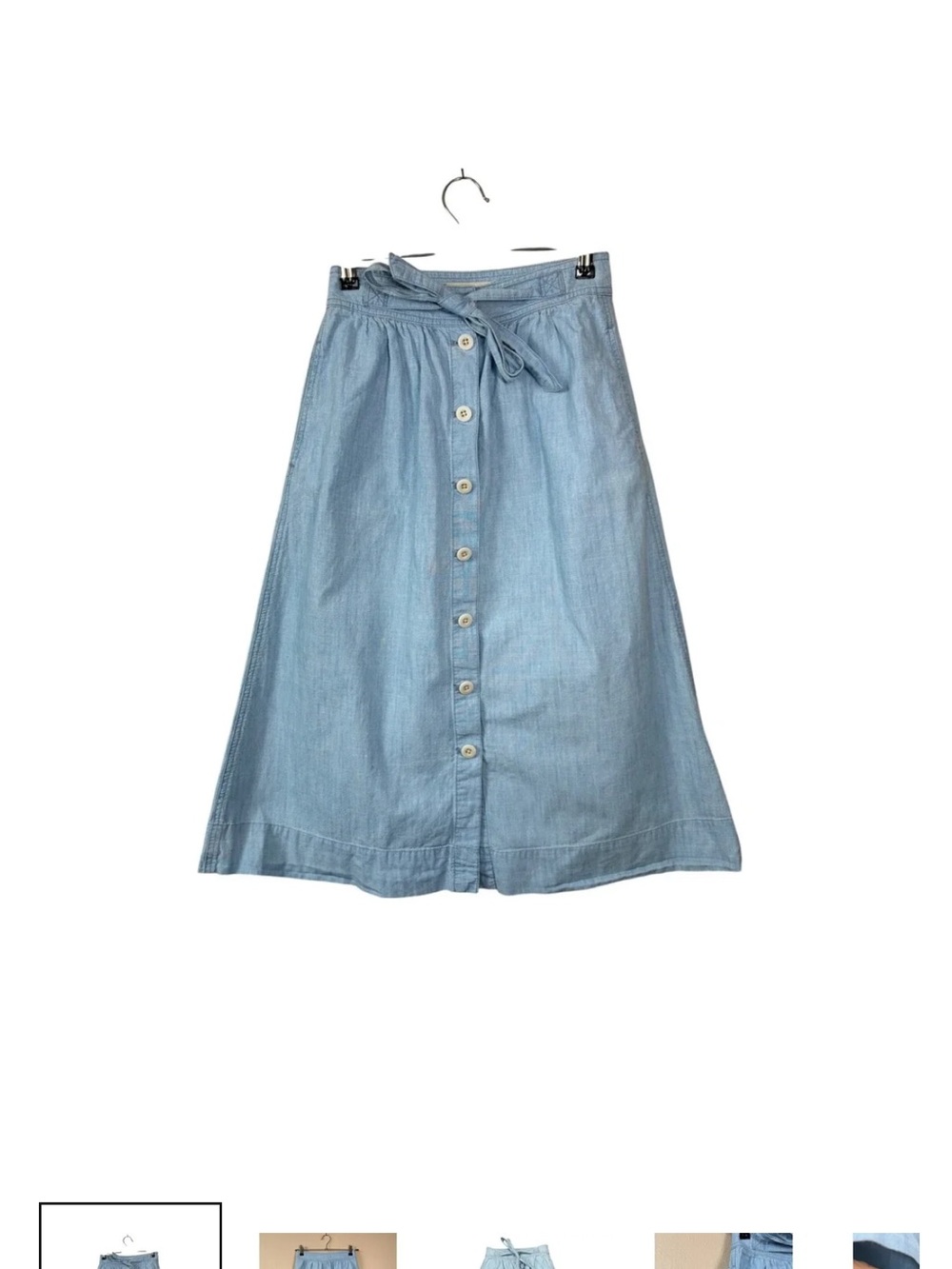 Madewell Light Blue Button-Front Midi Skirt with Tie Waist